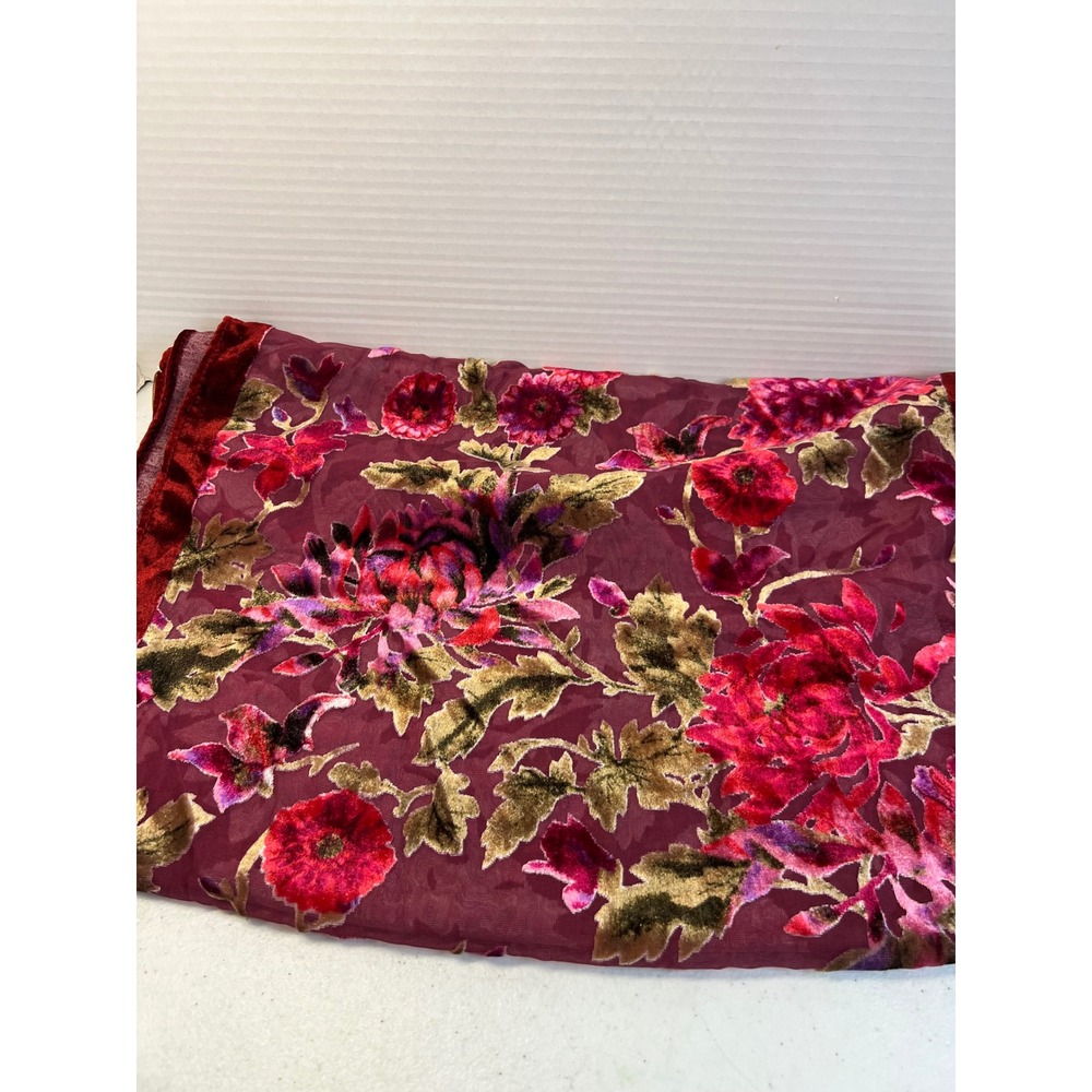Collection Eighteen Floral Burnout Velvet Fringe Shawl Wrap Burgundy One Size